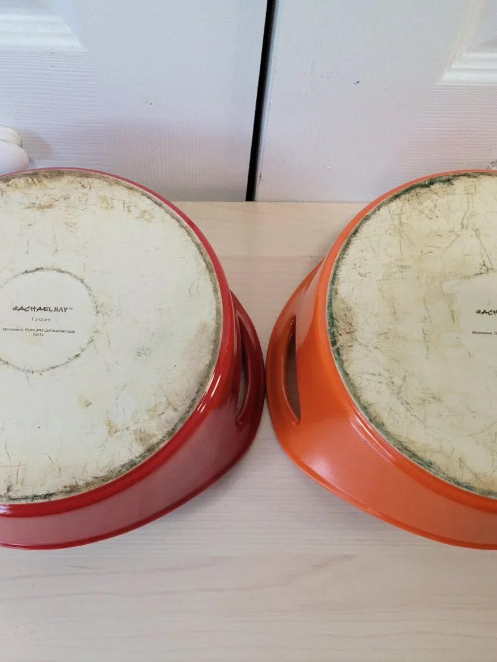Set of 2 RACHAEL RAY Red Orange Stoneware Bubble & Brown Oval Baking Dishes EUC